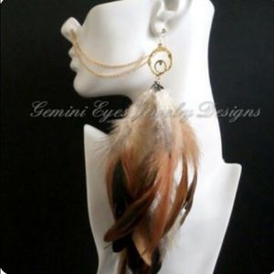 Gold Plated Ear to Nose Chain with Feathers